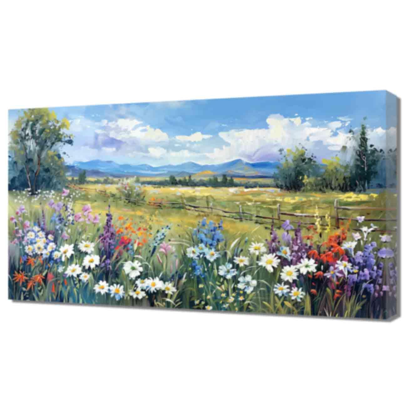 LMYSXAOZ Flower Canvas Wall Art Large Colorful Wildflower Flowers Pictures Prints Vintage Painting Nature Countryside Daisy Blossom Artwork (Blue,50x100cm)