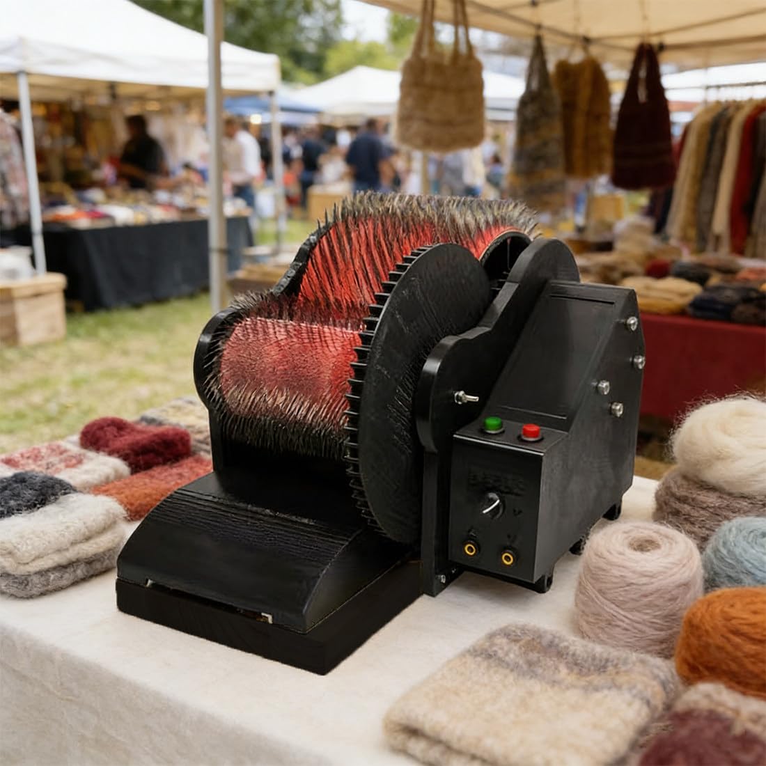 Tamburo motorizzato per lana, alpaca, cotone e miscele – Miscelatore di fibre elettriche da 50 W con pedale a pedale, velocità regolabile per filatura, feltro e artigianato.