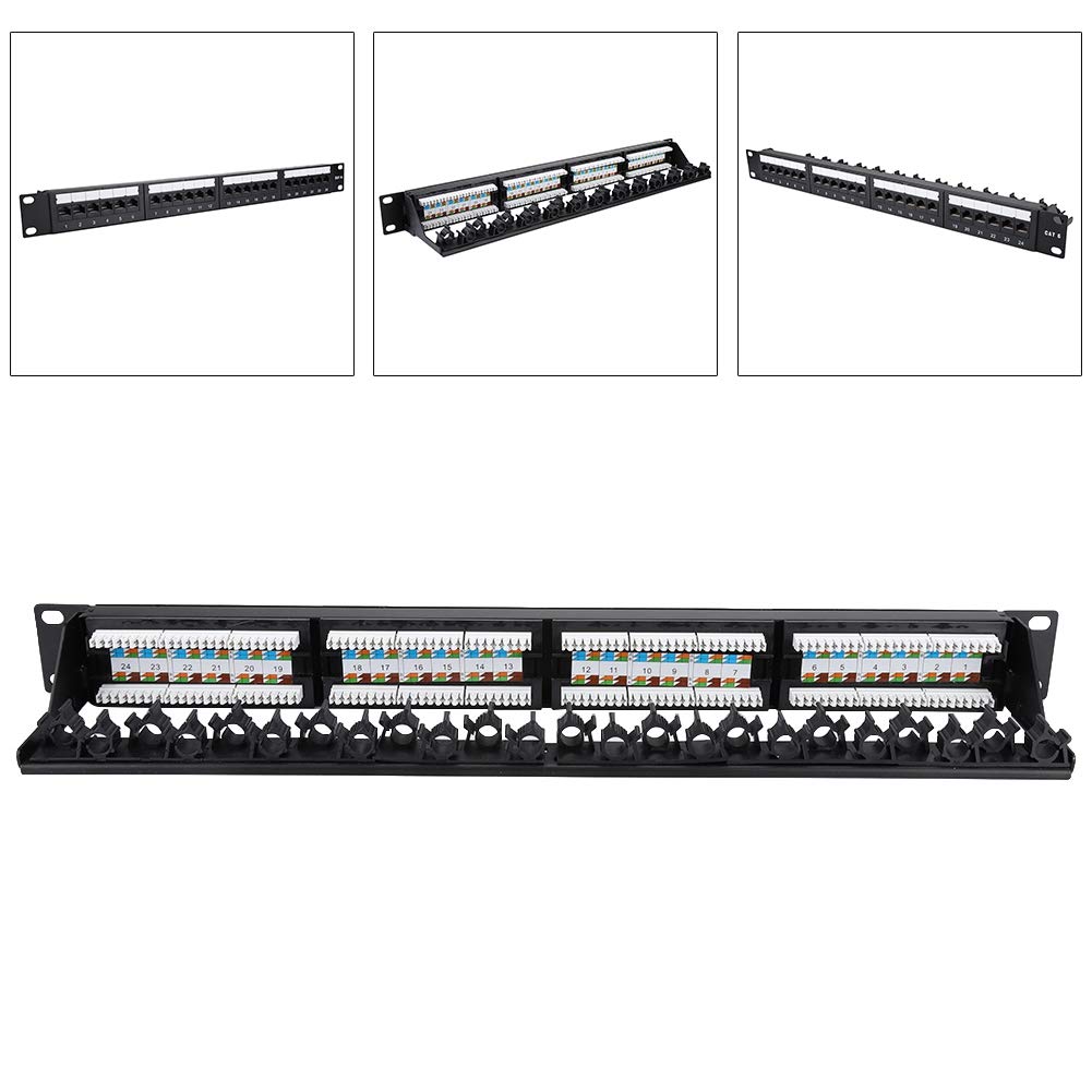 Cryfokt Panneau de Brassage de Données 24 Ports, Panneau de Brassage Réseau CAT6 Montable pour Rack de Serveur, Armoire Réseau Gestion des Câbles de Cadre de Ligne à Force Auto-Fixe