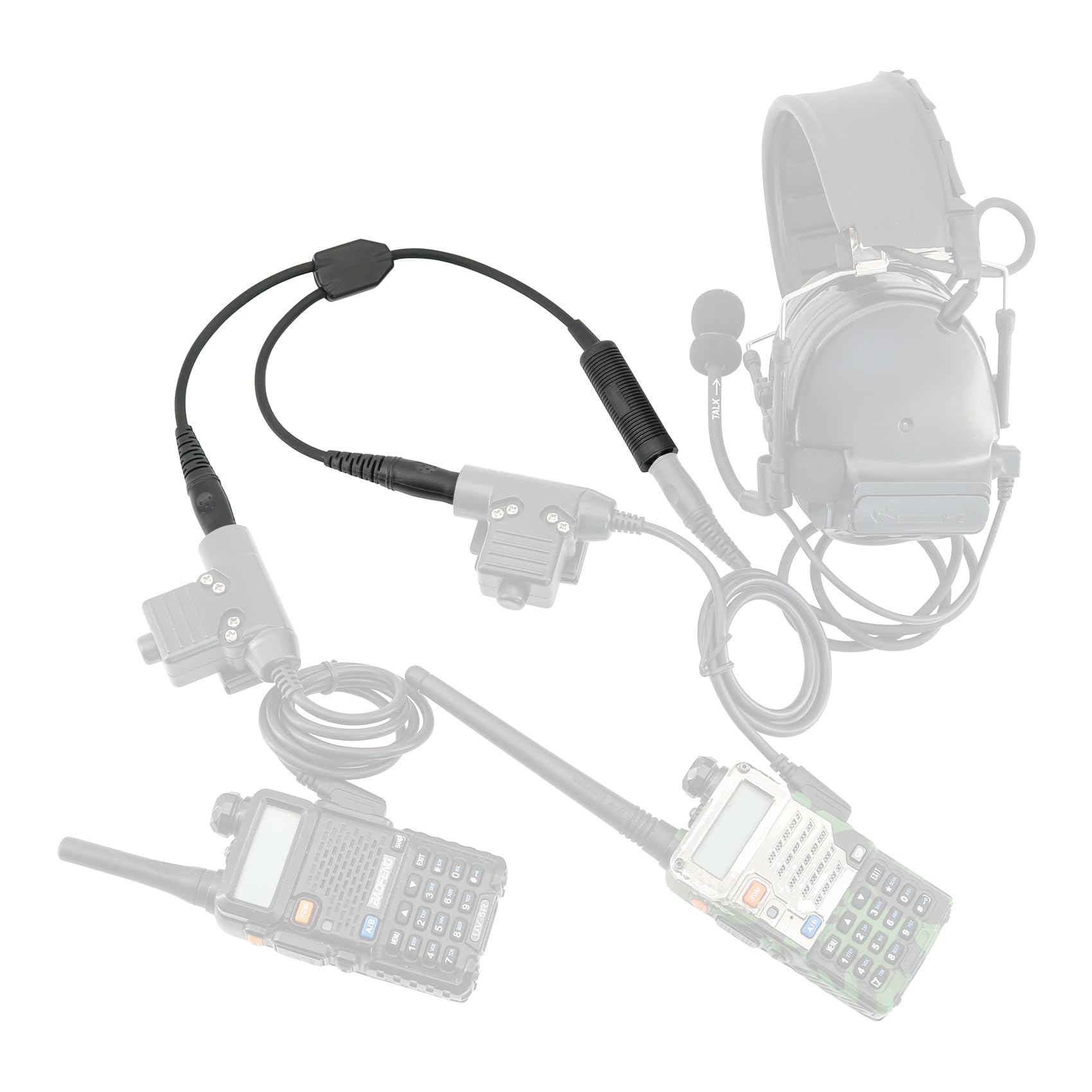 HEARFALCOM Taktyczny adapter do zestawu słuchawkowego jednoprzebiegowy na podwójny kabel kompatybilny z COMTAC SORDIN Tactical Hunting Shooting Headset (BK)