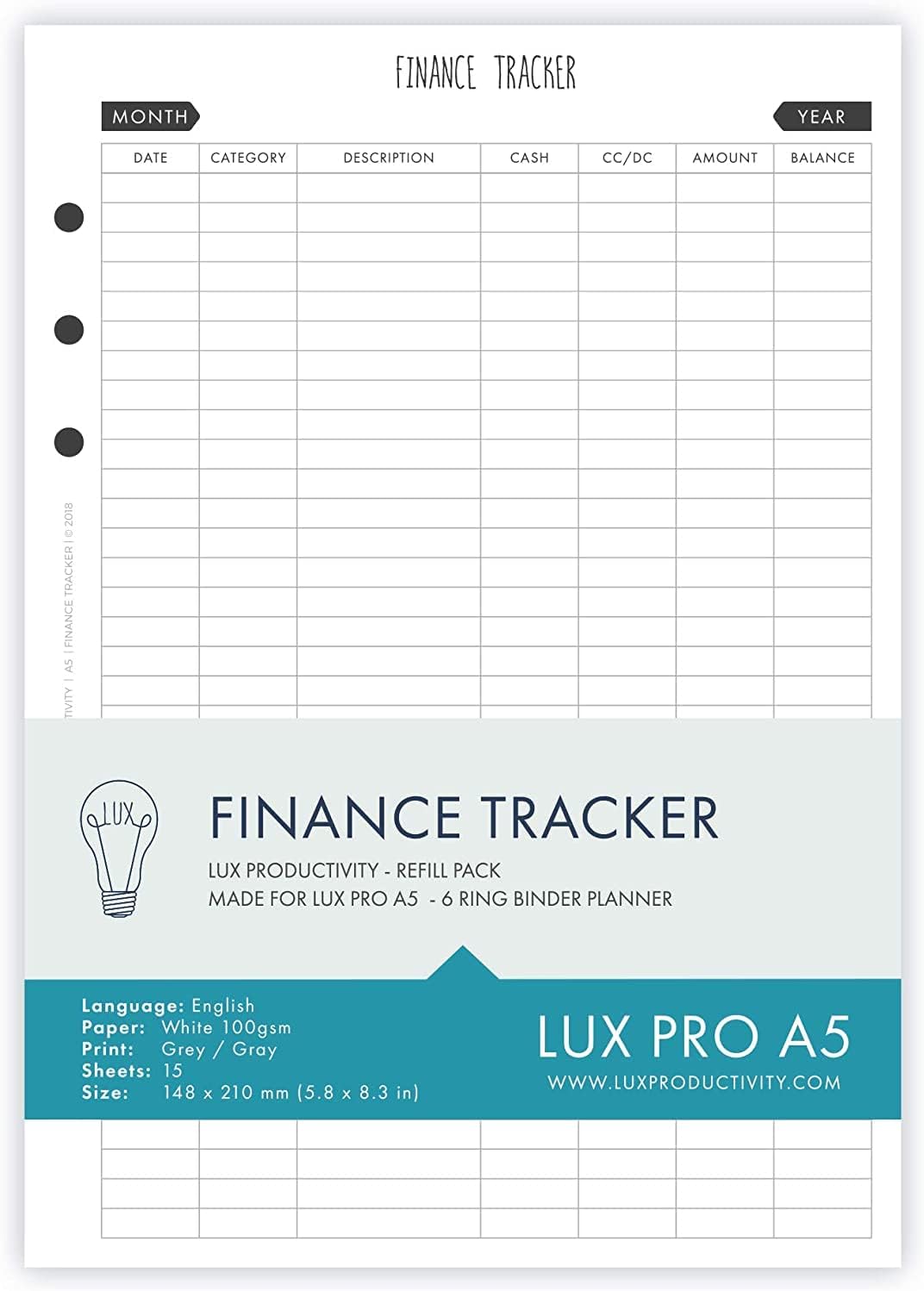LUX PRO A5 - Refill Pack - Finance Tracker - LUX PRODUCTIVITY