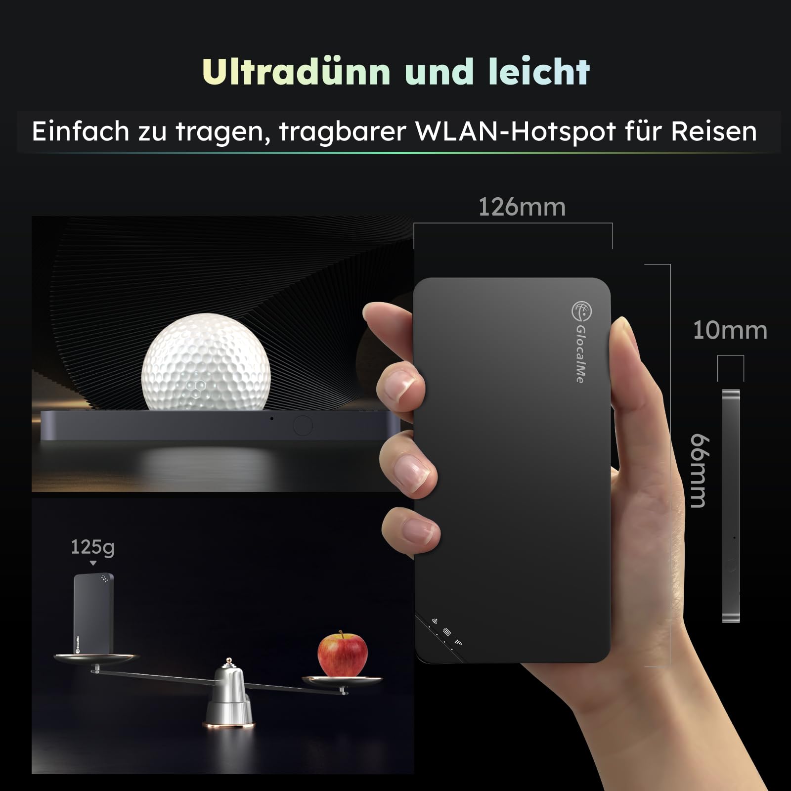 GlocalMe U3 4G Mobiler WLAN Router, Keine SIM-Karte nötig, MiFi Hotspot mit 30GB Europa Daten Daten, Verfügbar in über 200 Ländern, tragbares WLAN für unterwegs ohne vertrag