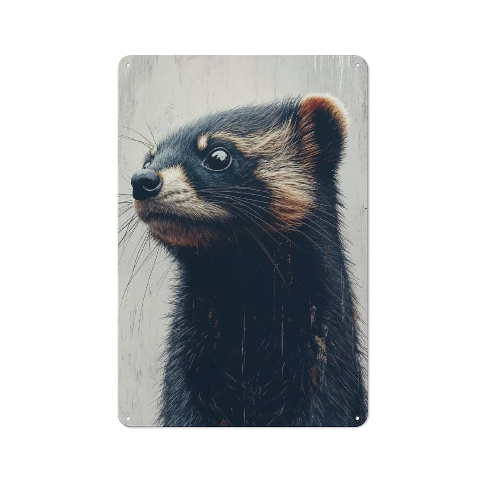 Ferret Portrait Character Metal Wall Decor 30x20cm, Vintage Metal Sign for Home, Shop, Pub Or Studio Wall
