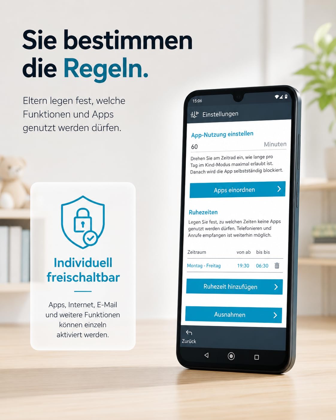 Kids - Sicheres Kinderhandy für Schule & Alltag mit Kinderschutz-Software, Elternmodus, Notruf, sicherem Browser und GPS-Option