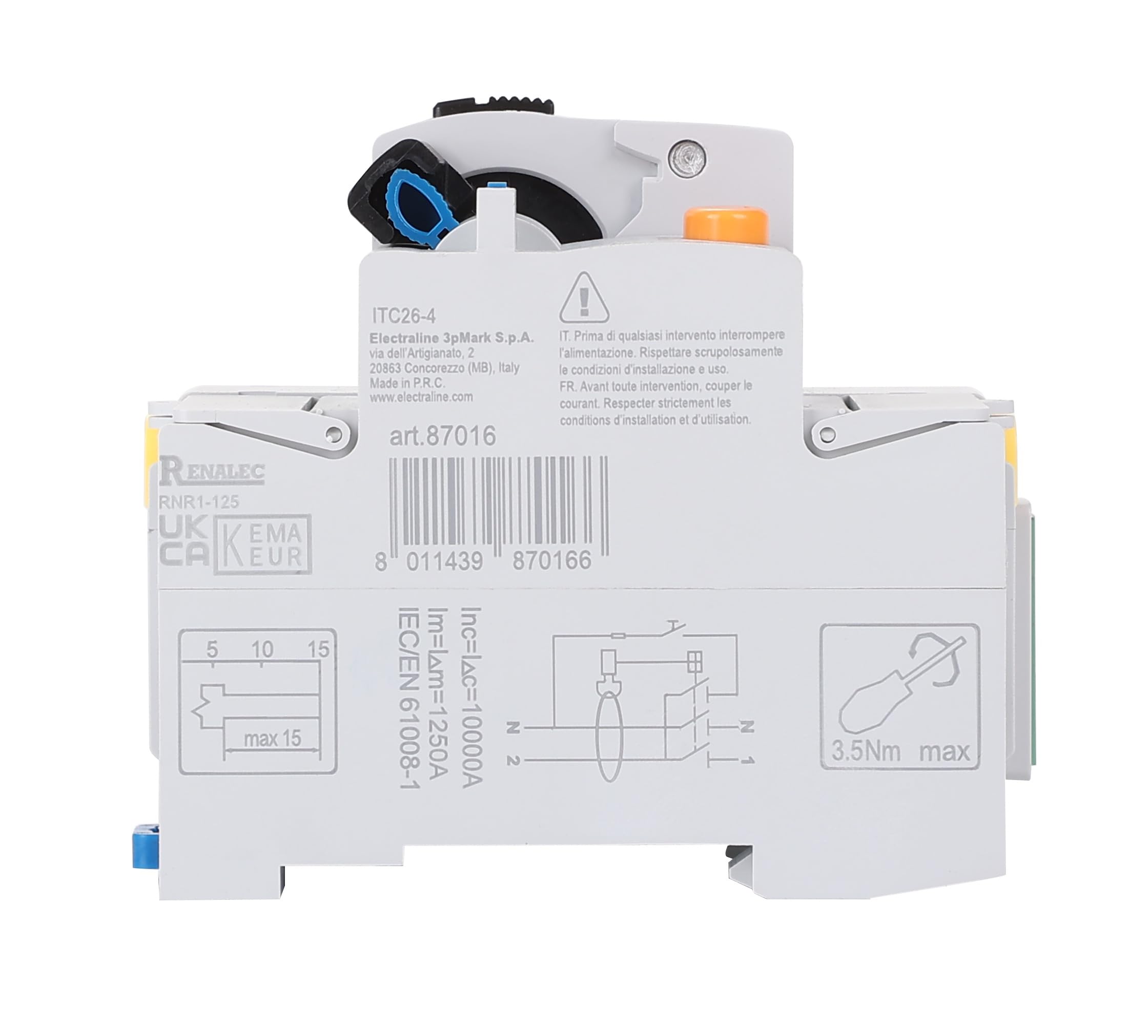Electraline 87016 Interruttore differenziale, 40A, 1P+N, 30mA 2 mod. type A, riarmo automatico, Grigio