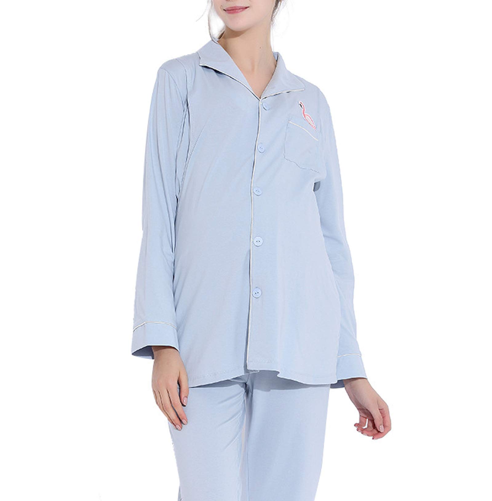 Elonglin Femmes Pyjama de Maternité en Coton pour Hôpital Pyjama d'Allaitement Haut et Pantalon Manches Longues