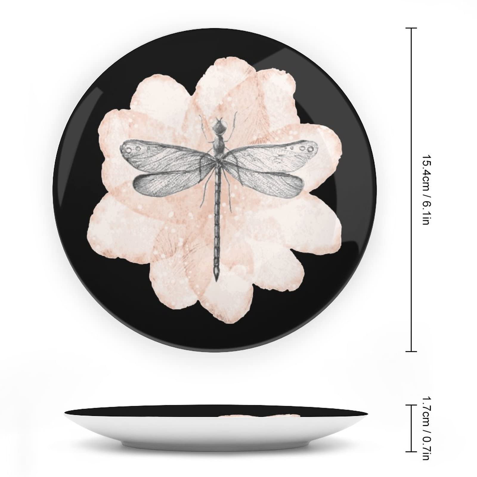 Dragonfly Pink Flower Ceramic Decorative Plates with Stand Bone China Hanging Ornaments Dessert Plates
