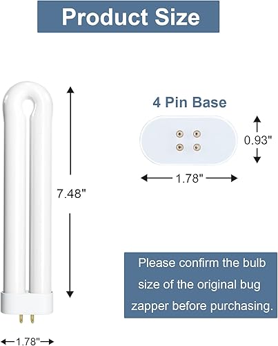 Miniatura 2 de Foco Zapper de repuesto para la mayoría de insectos de 15 W con base de 4 pines, bombilla de tubo doble en forma de U para T6 T8 T9, paquete de 2