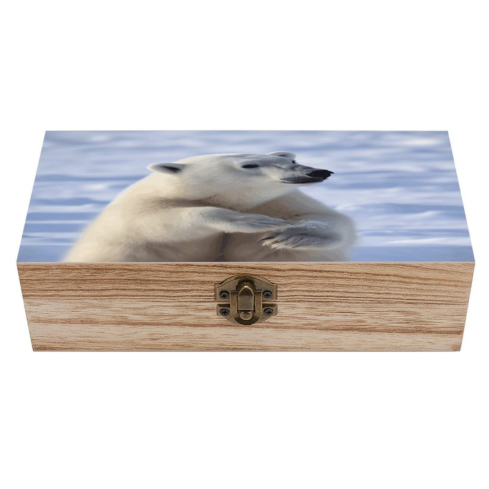 VstaDank Polar Bear Wooden Storage Box with Hinged Lid Natural Wooden Box Beautifully Keepsake Boxes Vintage Wood Boxes Jewelry Organizer Trinket Storage Chest Unique Gift