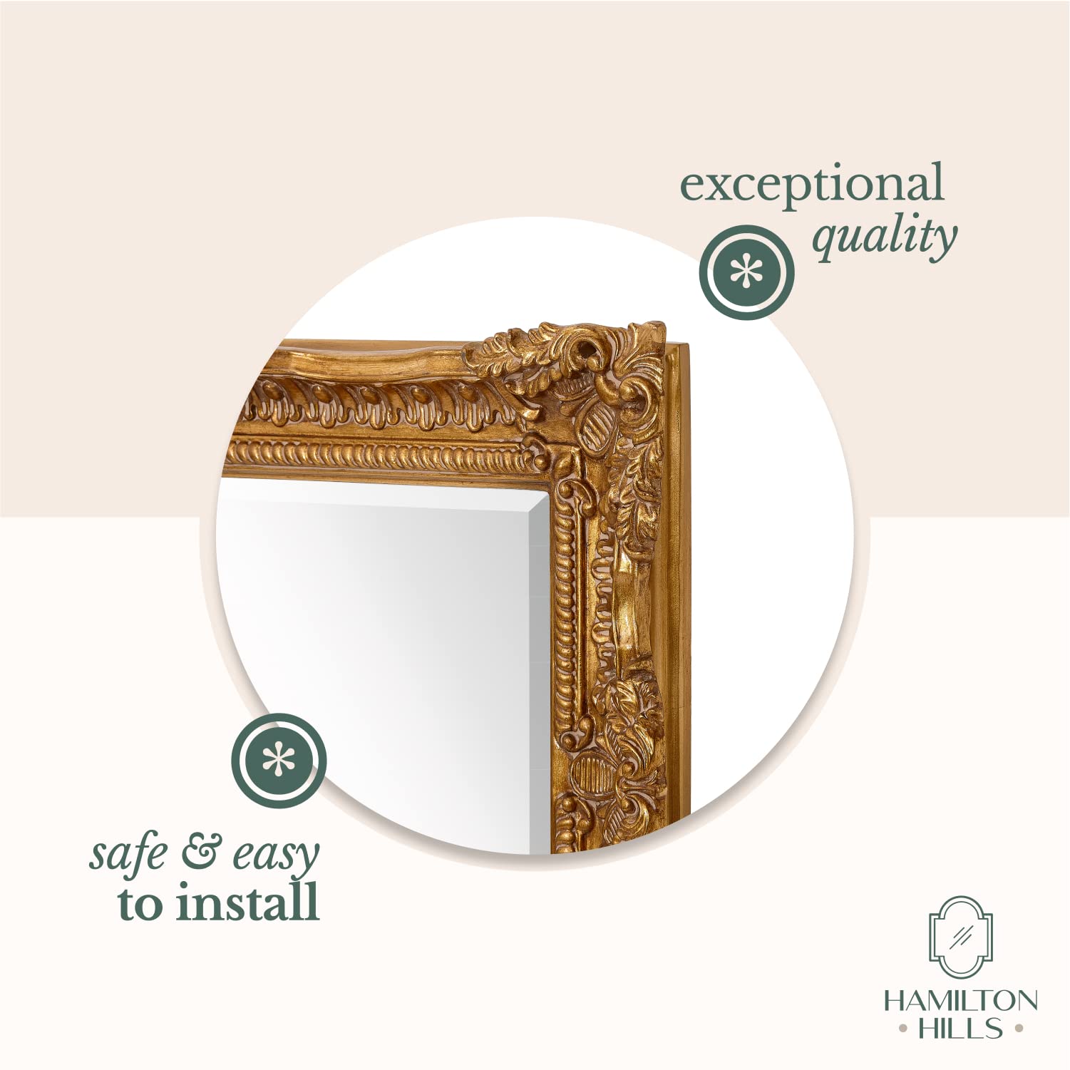 Hamilton Hills Large Ornate Gold Baroque Frame Mirror Aged Luxury Elegant Rectangle Wall