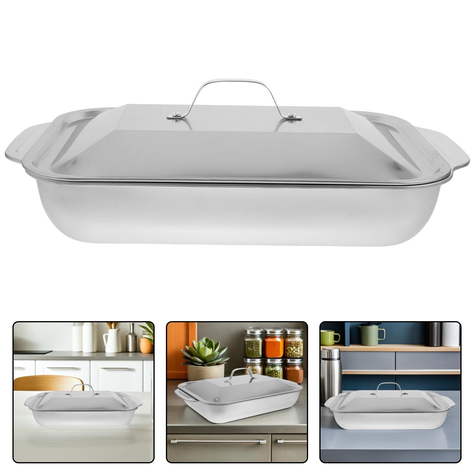 Zerodeko Sartén Rectangular de Acero Inoxidable para Asar Pescado con Estructura Profunda y Distribución Uniforme de Calor Adecuado para Cocina en Casa o Restaurante