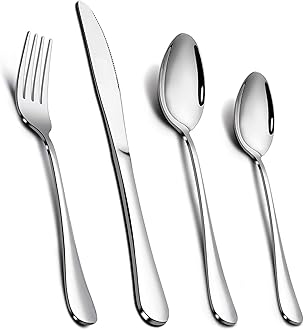 Cutlery Set, Onader Stainless Steel 24 Piece Cutlery Set for 6 People, Flatware Silverware Set with Knife Fork Spoon, Elegant Tableware for Daily Use/Christmas, Mirror Finished. Dishwasher Safe