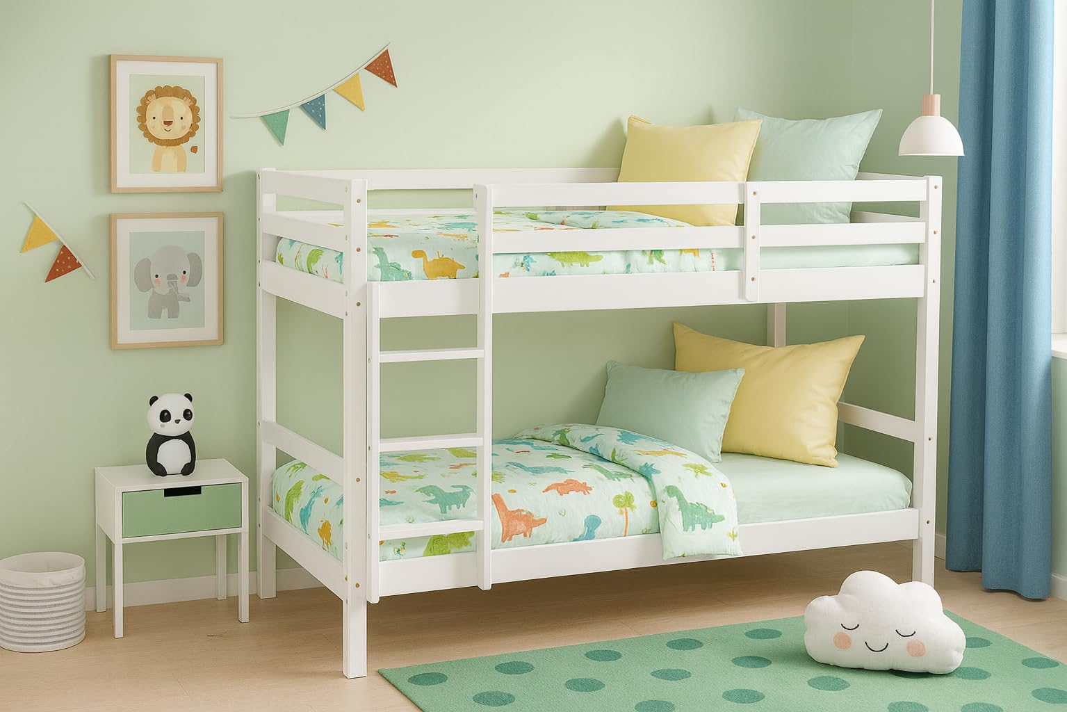 Mobelcenter, Litera Olivia de Pino Macizo Reversible, Blanco, 90x190 cm, con Somieres Incluidos, para Habitaciones Infantiles y Juveniles, Medidas: Ancho: 198cm x Fondo: 97cm x Alto: 140cm (1615)