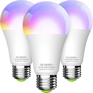 BERENNIS Smart WiFi Light Bulbs, Color Changing LED Lights, Work with Alexa Echo, Google Home, Siri and IFTTT, No Hub Required A19 RGBCW 7W (60w Equivalent) 3 Pack
