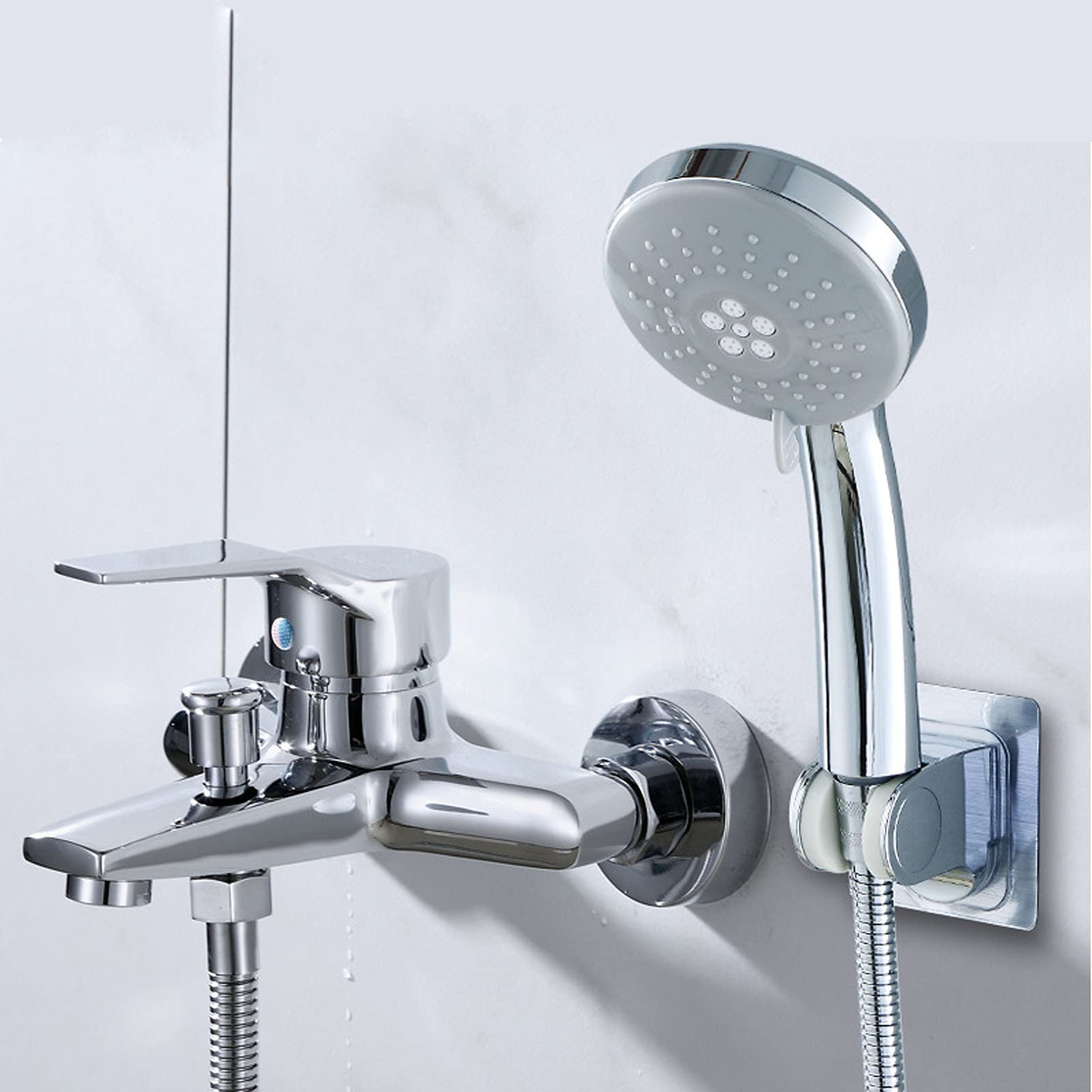 OZBMA Bathtub Faucet, Copper Shower Set, Bathroom Single Handle Hot and Cold Water Mixer Tap, Wall-Mounted Mixing Valve Tub Filler with Handheld Shower, Electroplating,B (A A)