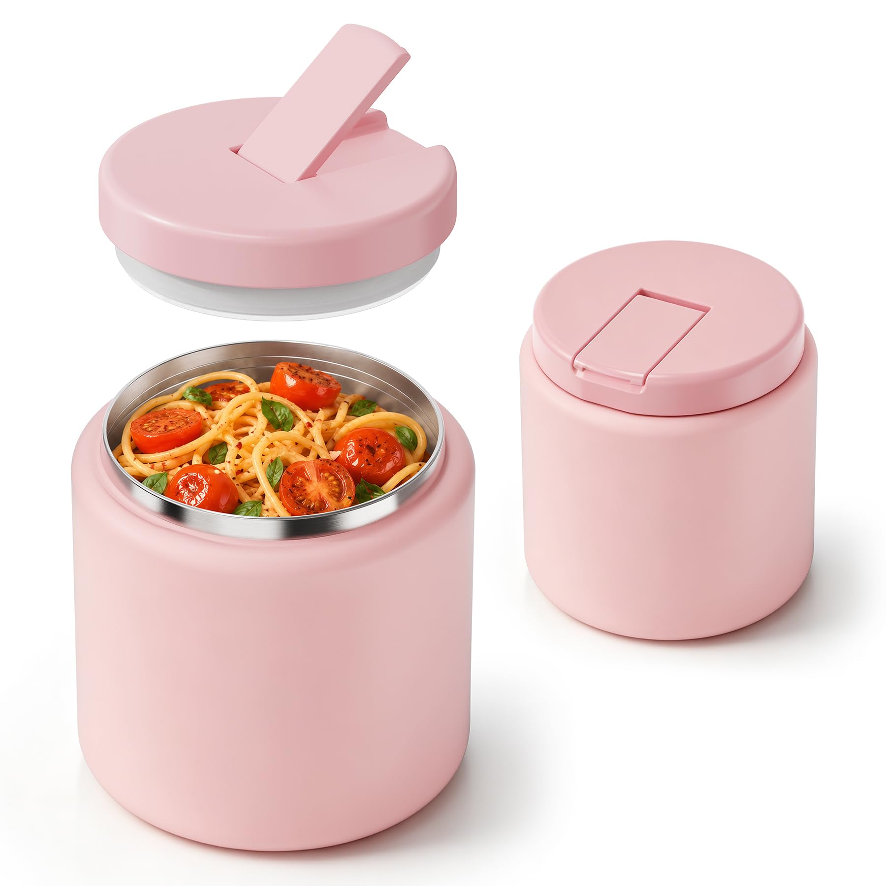 26oz Soup Thermo for Hot Food Kids with Buckle Lid Insulated Vacuum Food Jar Wide Mouth Leakproof Stainless Steel Lunch Container (Pink)