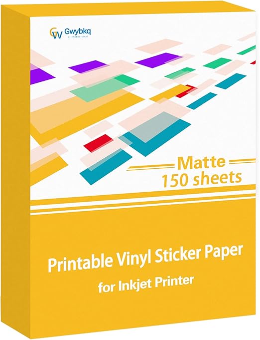 Gwybkq Premium Printable Vinyl for Inkjet Printer 150 Matte Sticker Papers 8.5’’x11’’ Waterproof White Labels Decal Paper for Cricut