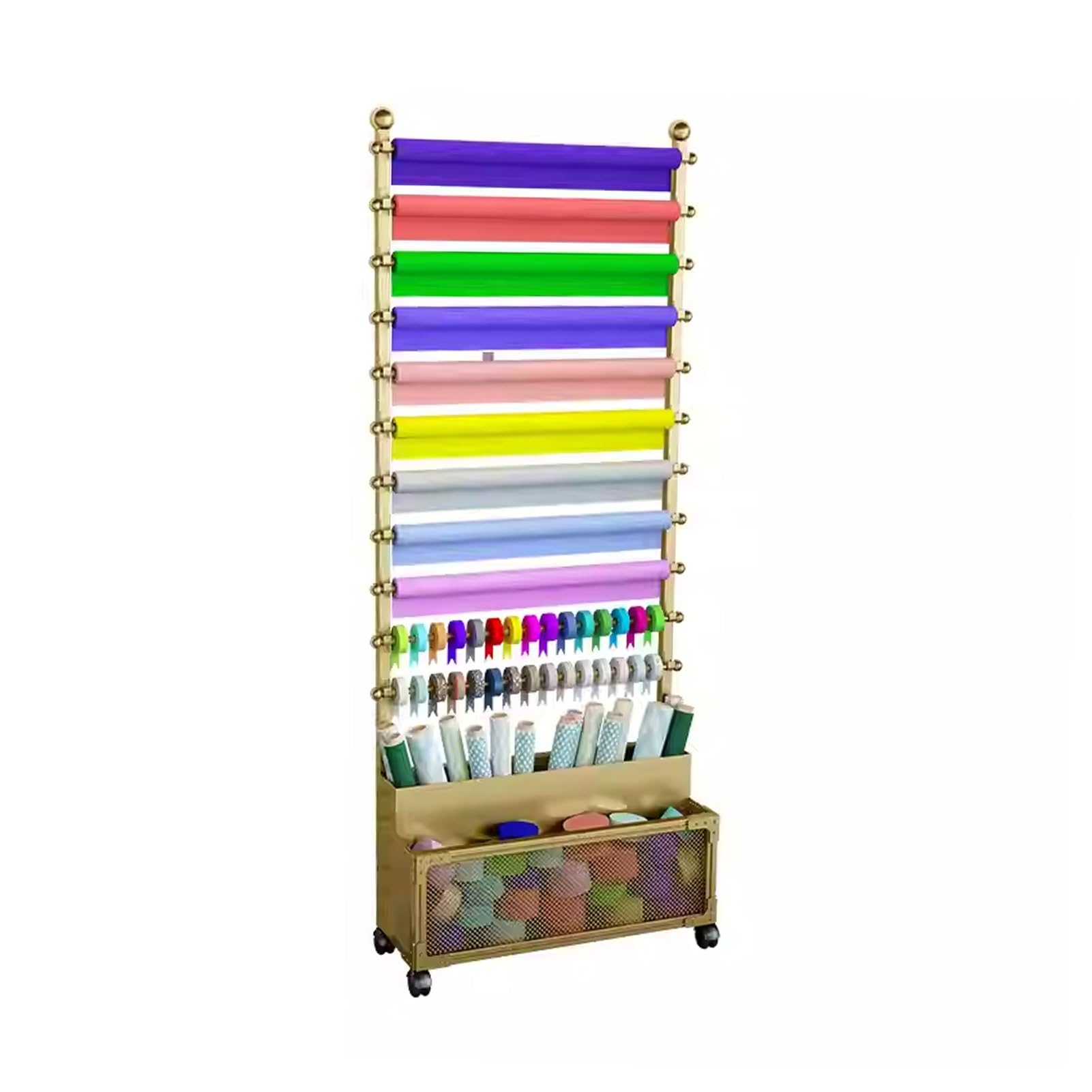 Support de rangement pour rouleaux de tissu en acier avec barre réglable