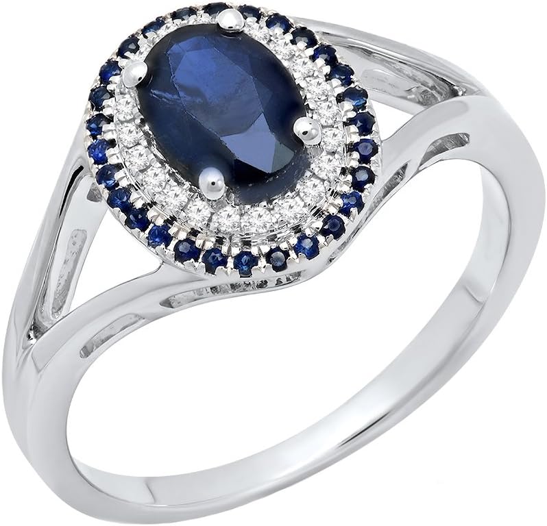 Dazzlingrock Collection Round & Oval Cut Blue Sapphire & Round White Natural Diamond Engagement Ring, Sterling Silver