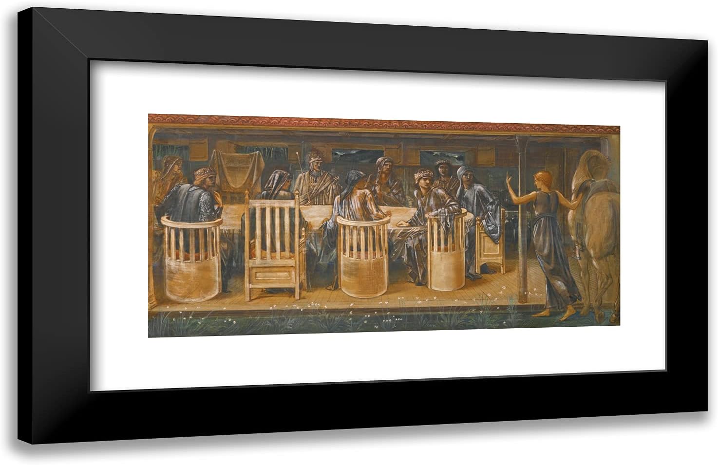 ArtDirect Burne-Jones, Edward 24x16 Black Ornate Framed Art Print with Double Matting Titled: The Knights Of The Round Table Summoned To The Quest By A Strange Damsel