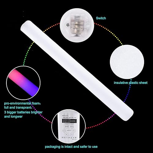 Miniatura 2 de Bastones brillantes a granel, 50 varillas de espuma para suministros de fiesta de boda, 3 modos intermitentes que brillan en la oscuridad,