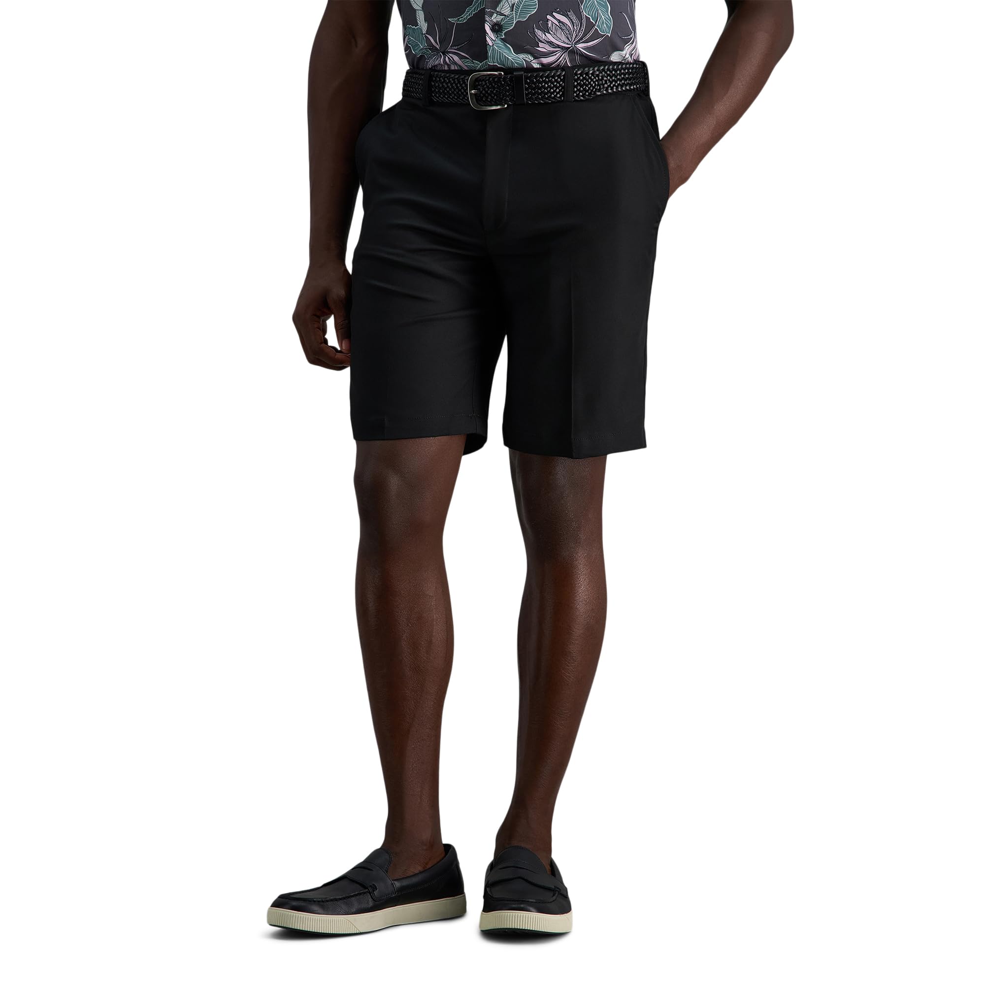 Haggar Men's Cool 18 Pro Straight Fit Flat Front 4-Way Stretch Expandable Waist Short-Big & Tall Sizes, Black, 46
