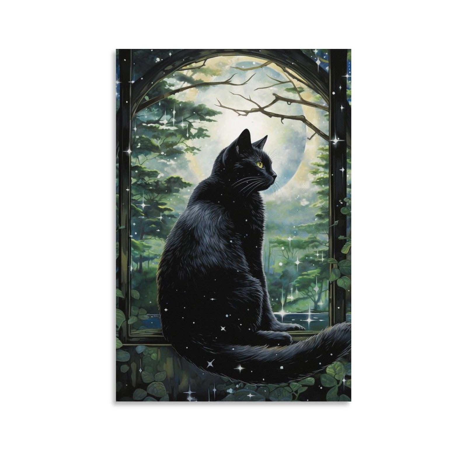 Foccar Unframe-Moon Forest Cat Moon Forest Cat Canvas Wall Art Cute Modern Style Kitten Posters Wall Decor Painting Art For Home Room Artwork