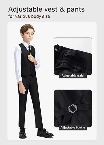 Miniatura 3 de YuanLu Vestido de traje para niños, traje de portador de anillos, vestidos de regreso a casa, chaleco y pantalones para niños, trajes de esmoquin de