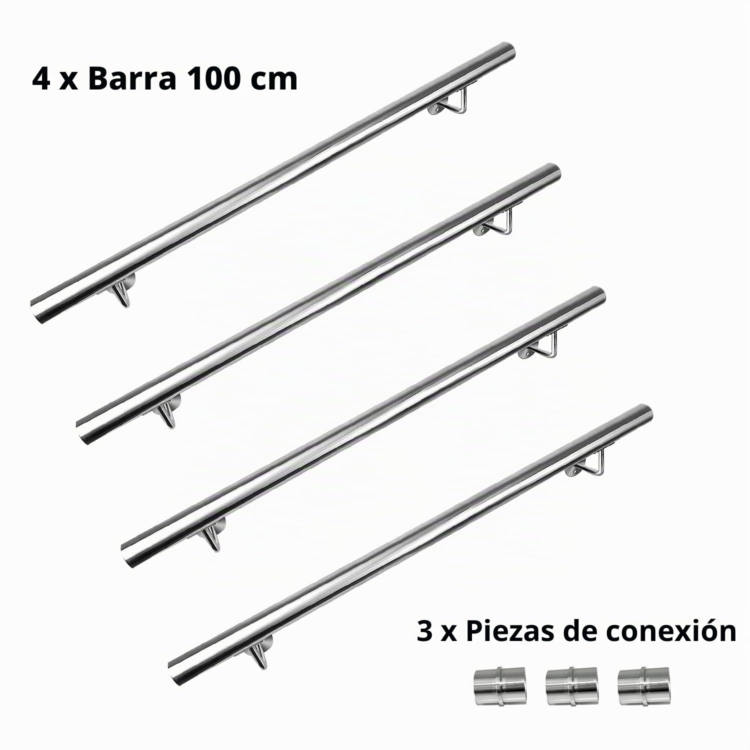 Barandilla de Acero Inoxidable para Escaleras de Pared - Interior y Exterior, Parapeto, Balcón - Con Soporte y Tapas Finales - Longitud: 400 cm