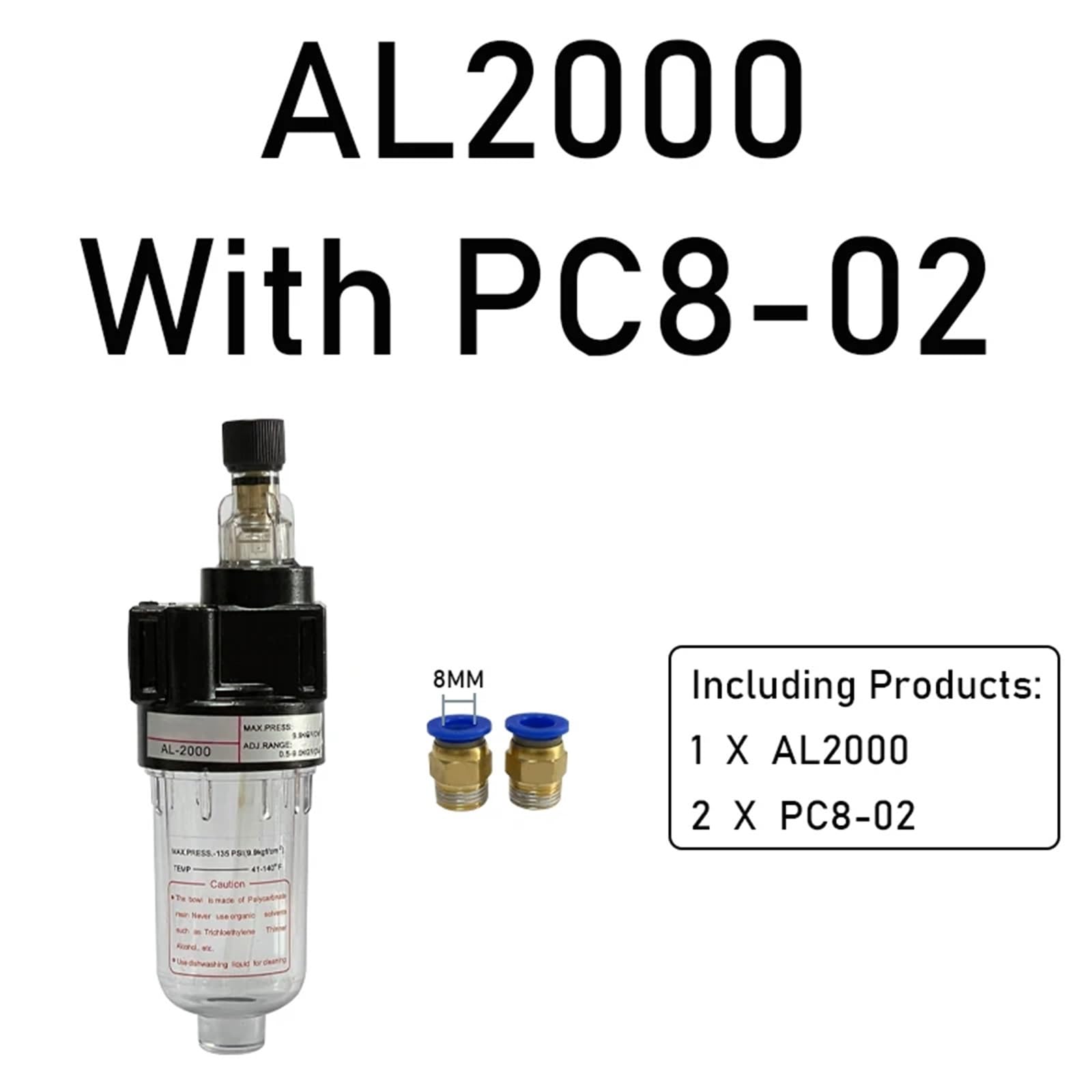 AL2000 regulator olejarki, filtr sprężonego powietrza, sprężarka powietrza, reduktor ciśnienia 1/4" (z złączką 8 mm)