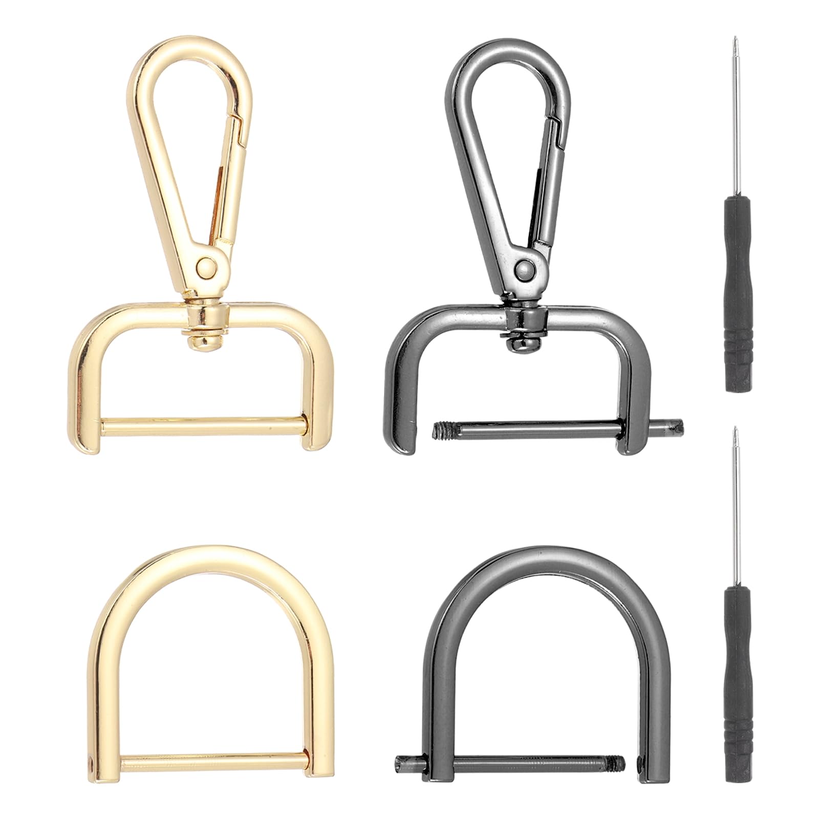 sourcing map 6 Pcs Swivel Clasp Hooks, Detachable Snap Hooks Lobster Claw Clasps with D Rings and Screwdriver for Bag Strap Purse Lanyard DIY Craft Hardware (Light Gold/Gunmetal, 1.26Inch) — image 1