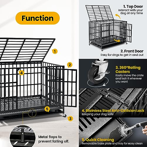 Oranland 48 Inch Heavy Duty Indestructible Dog Crate,2024 New Upgraded Reinforced Baseplate For Large Dogs,Xl Dog Crate For High Anxiety Dogs/Max Load Capacity 200Lbs/Double Door With Wheels thumb #3