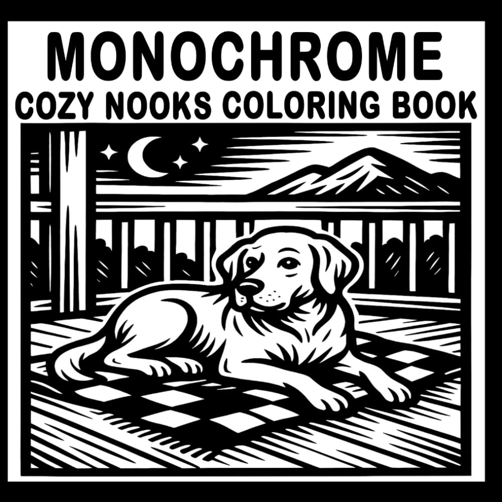 Monochrome Coloring Book Cozy Nooks: Perfect for Relaxation, Mindful Focus, and One-Color Pen Drawing for Adults, Kids and All Ages