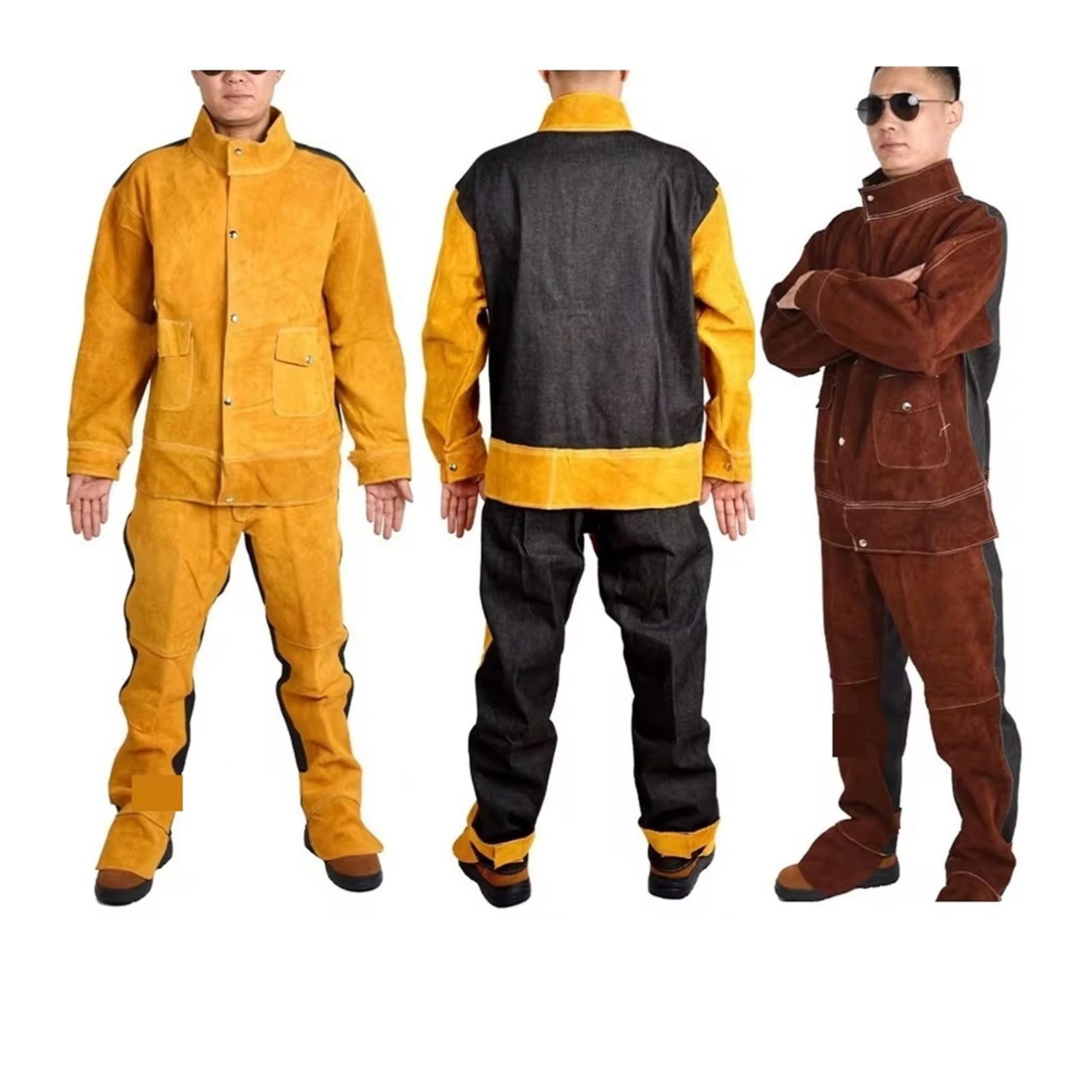 Trajes de soldadura cuero resistentes con aislamiento térmico ignífugo for protección soldadores Carpintero, ebanista(Yellow,2XL)
