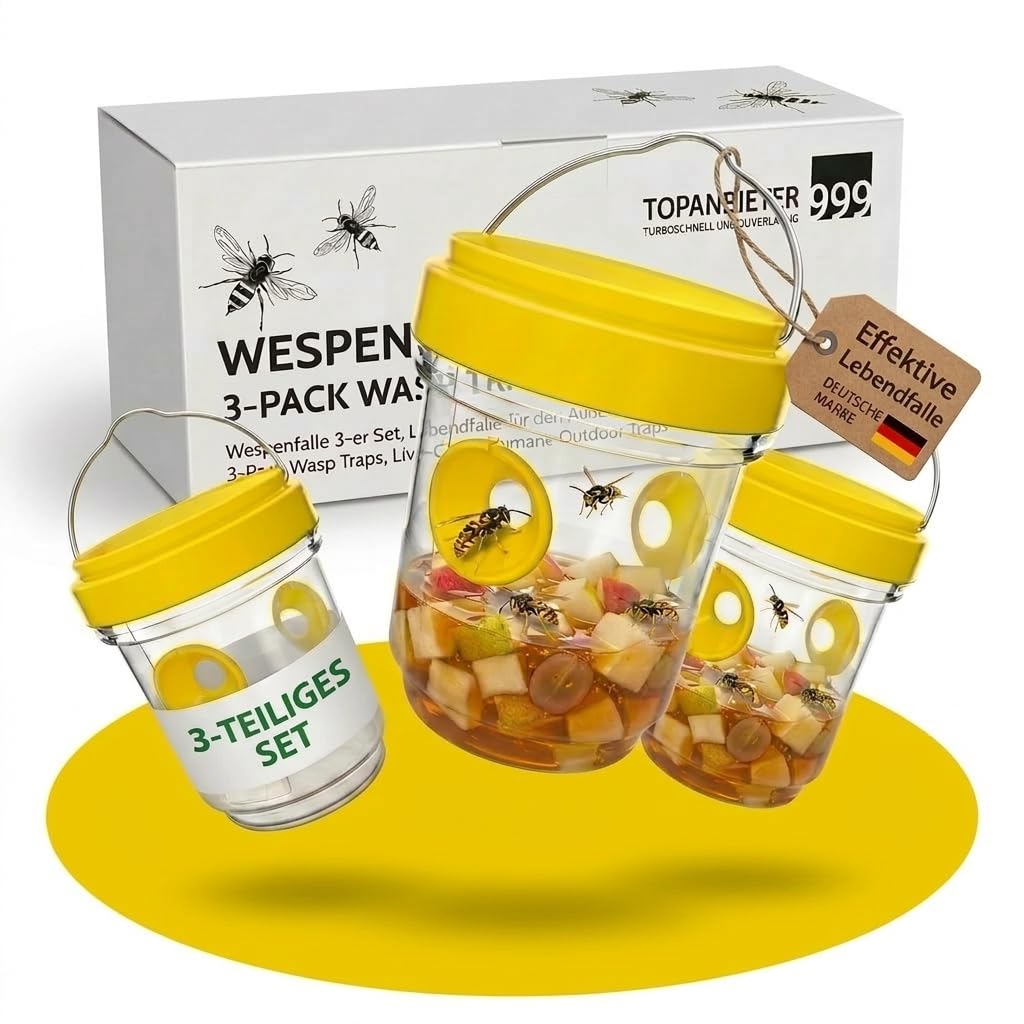 Set de 3 trampas para avispas para exteriores – trampa para avispas para jardín y balcón – trampa viva reutilizable sin productos químicos – trampa para insectos contra avispas – repelente de avispas