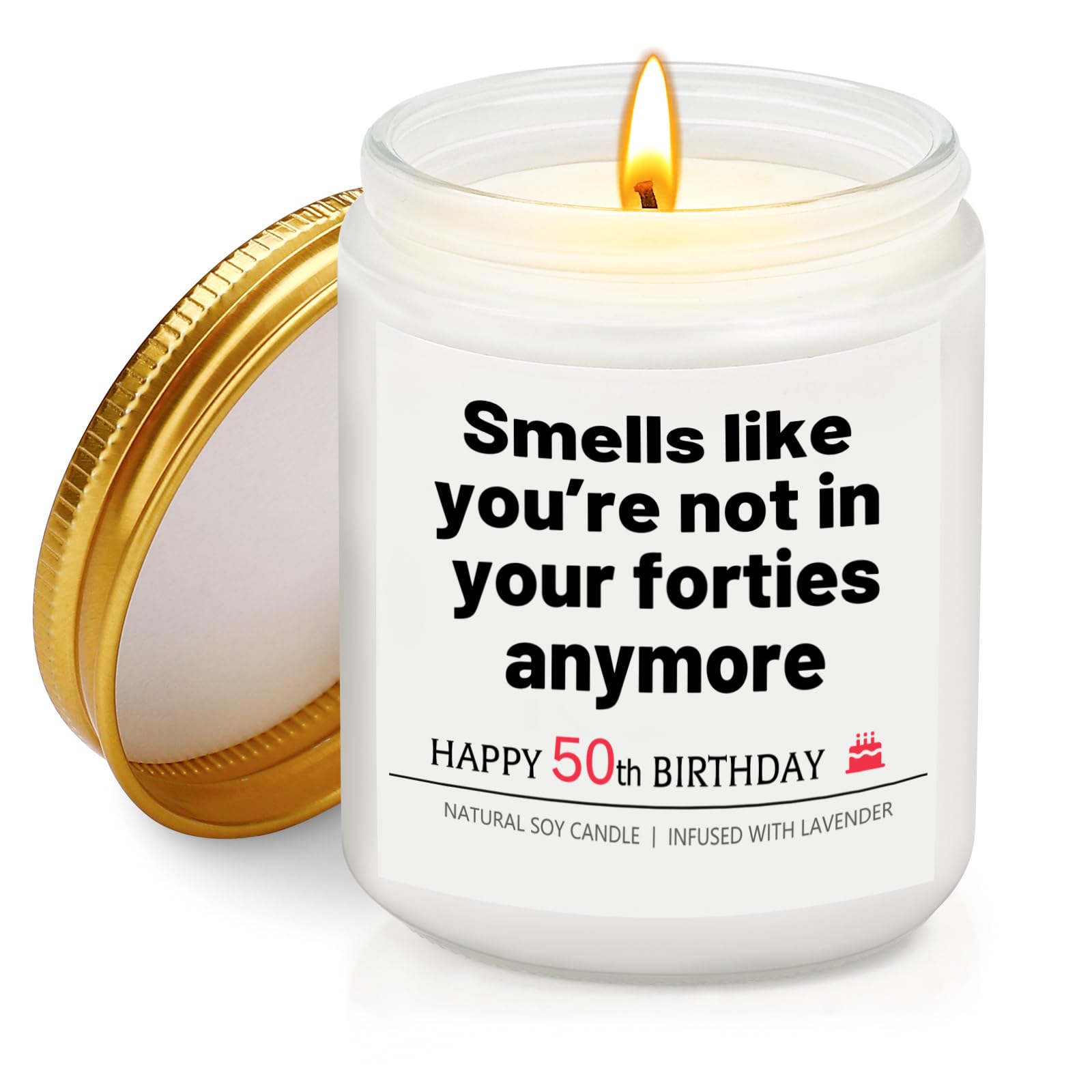 50th Birthday Gifts for Women, 50th Birthday Candle for Women Wife Friend Sister Daughter Niece Auntie Family, Happy 50 Years Old Gifts Ideas, Handmade Lavender Soy Wax Candle, 7oz