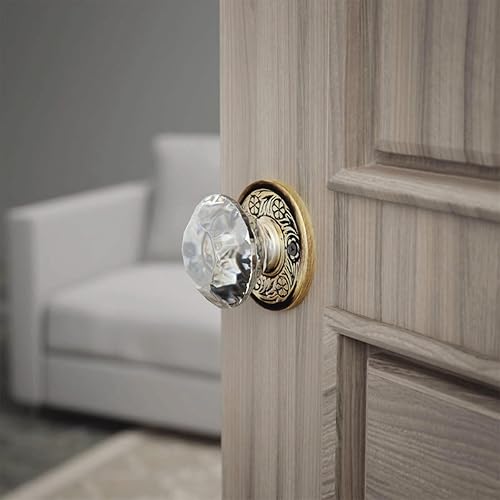 Miniatura 2 de Renovators Supply Manufacturing Par de pomos de puerta de gabinete de latón antiguo con roseta victoriana de 2.5 pulgadas de diámetro. Perilla