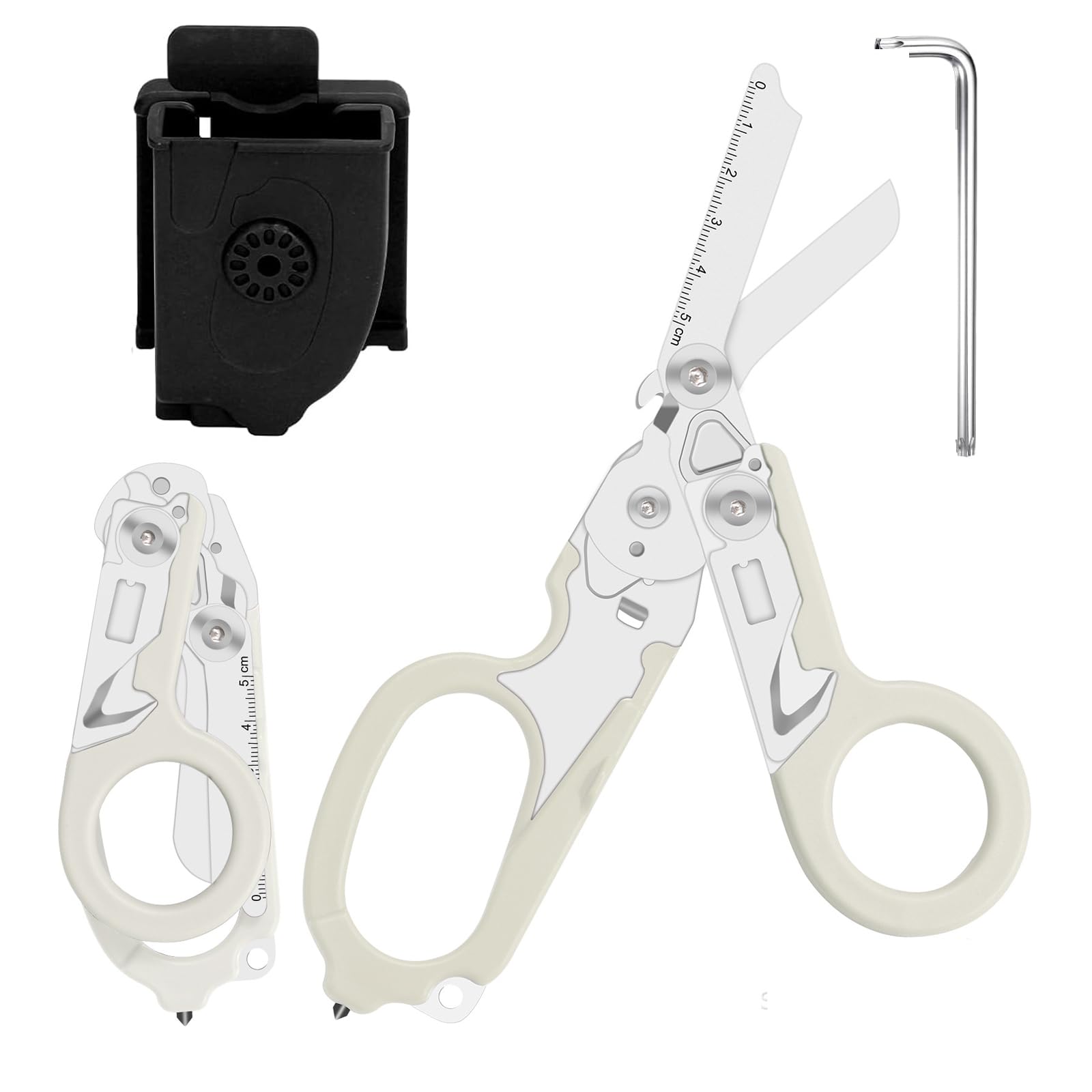 Ciseaux de sauvetage Ciseaux Traumatologiques Ciseaux de Traumatologie Pliables 6 en 1 Ciseaux D'urgence Pour Services Professionnels De Sauvetage, Camping En Plein Air (Blanc)
