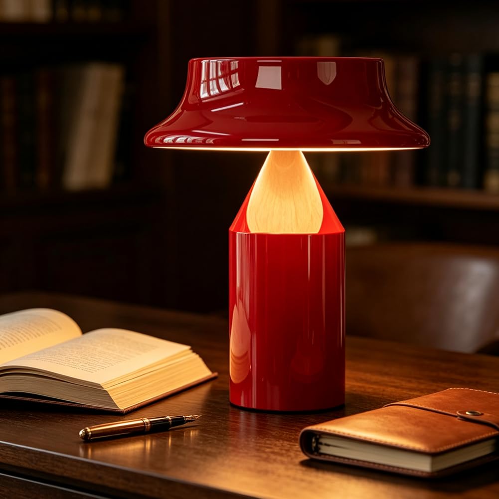 Lampada da Tavolo a Forma di Fungo Senza fili con Batteria Ricaricabile USB Rossa Lampada a Forma di Fungo Ricaricabile Tramite USB con Batteria Intensità Regolabile Lampada a Forma