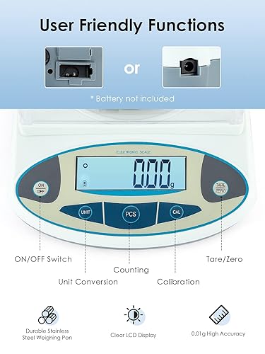 Miniatura 2 de CGOLDENWALL Balanza de laboratorio de precisión de 35.27oz x 0.00oz, equilibrio analítico digital, balanza de laboratorio, escala científica de