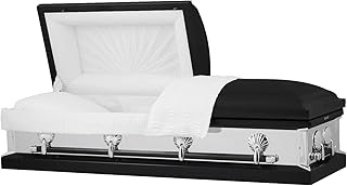 Titan Casket Reflections Series Steel Casket (Black) Handcrafted Funeral Casket with Reflective Panel - Black Finish with White Crepe Interior