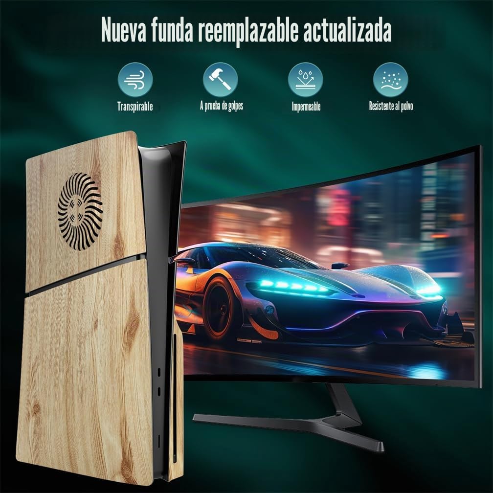 LiLiTok Funda protectora para PS5 Slim Faceplates, placa de repuesto para piel, resistente al polvo, carcasa ABS para Playstation 5, accesorios delgados 2023 (versión de disco de grano de madera)