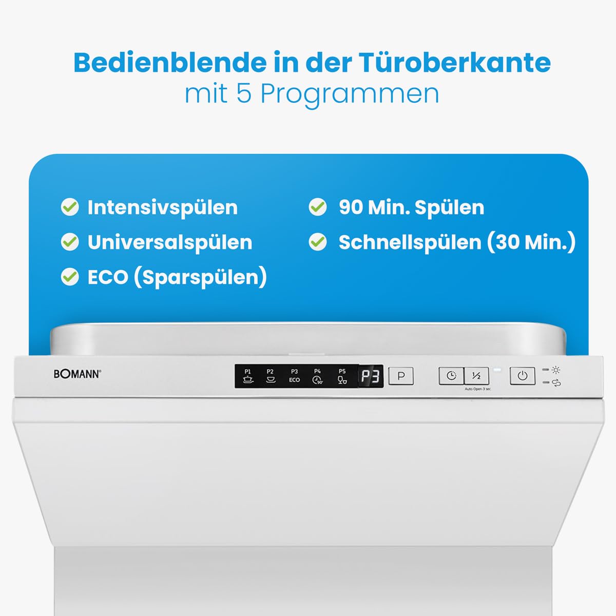 Bomann Geschirrspüler 45 cm vollintegrierbar 10 Maßgedecke 5 Programme 2 Sprühebenen GSPE 7420 VI