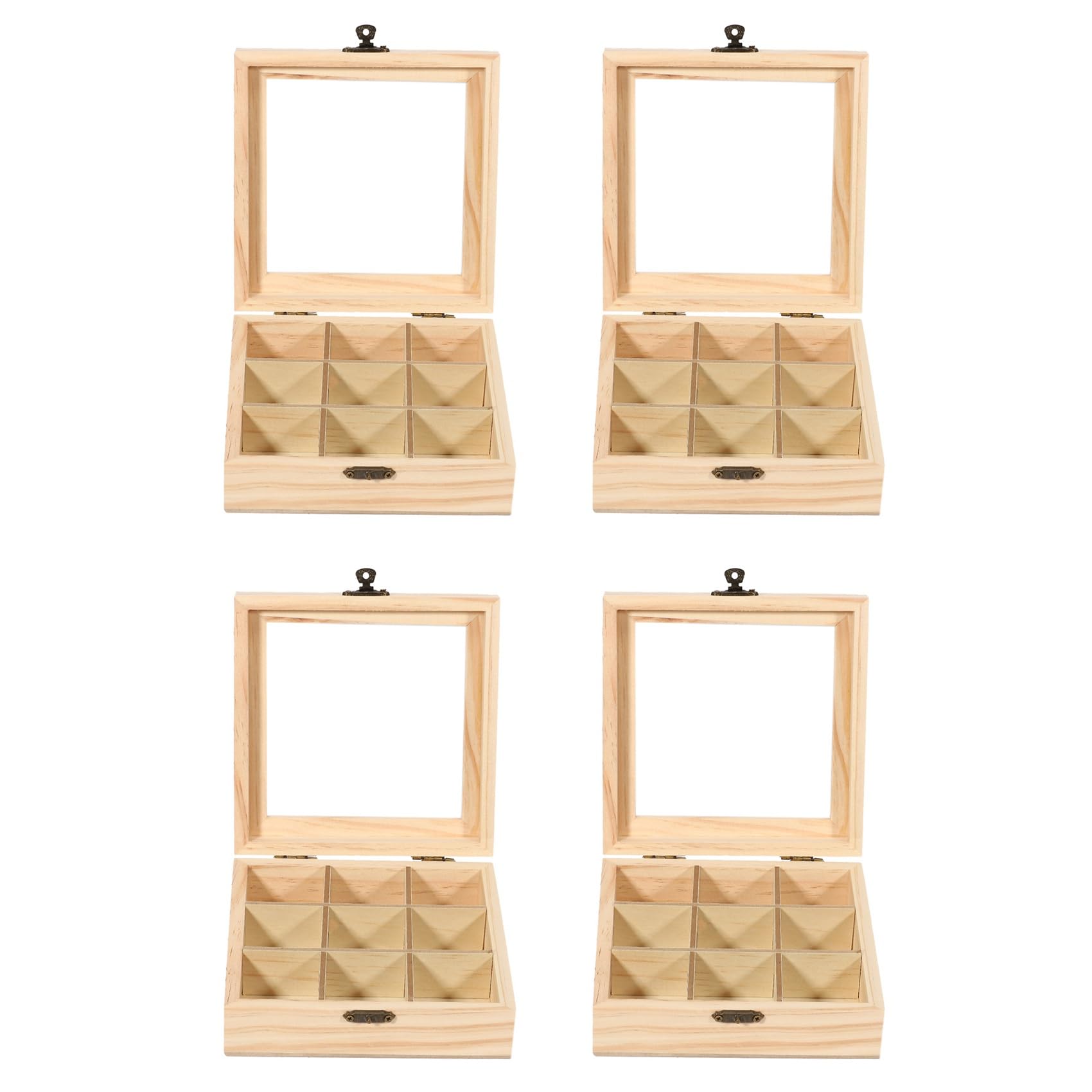 Hndhbfgrt 4X Wooden Tea Bag Jewelry Organizer Chest Storage Box 9 Compartments Tea Box Organizer Wood Sugar Packet Container