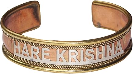 Hare Krishna Copper Brass Adjustable Bracelet with Coral Beads Setting