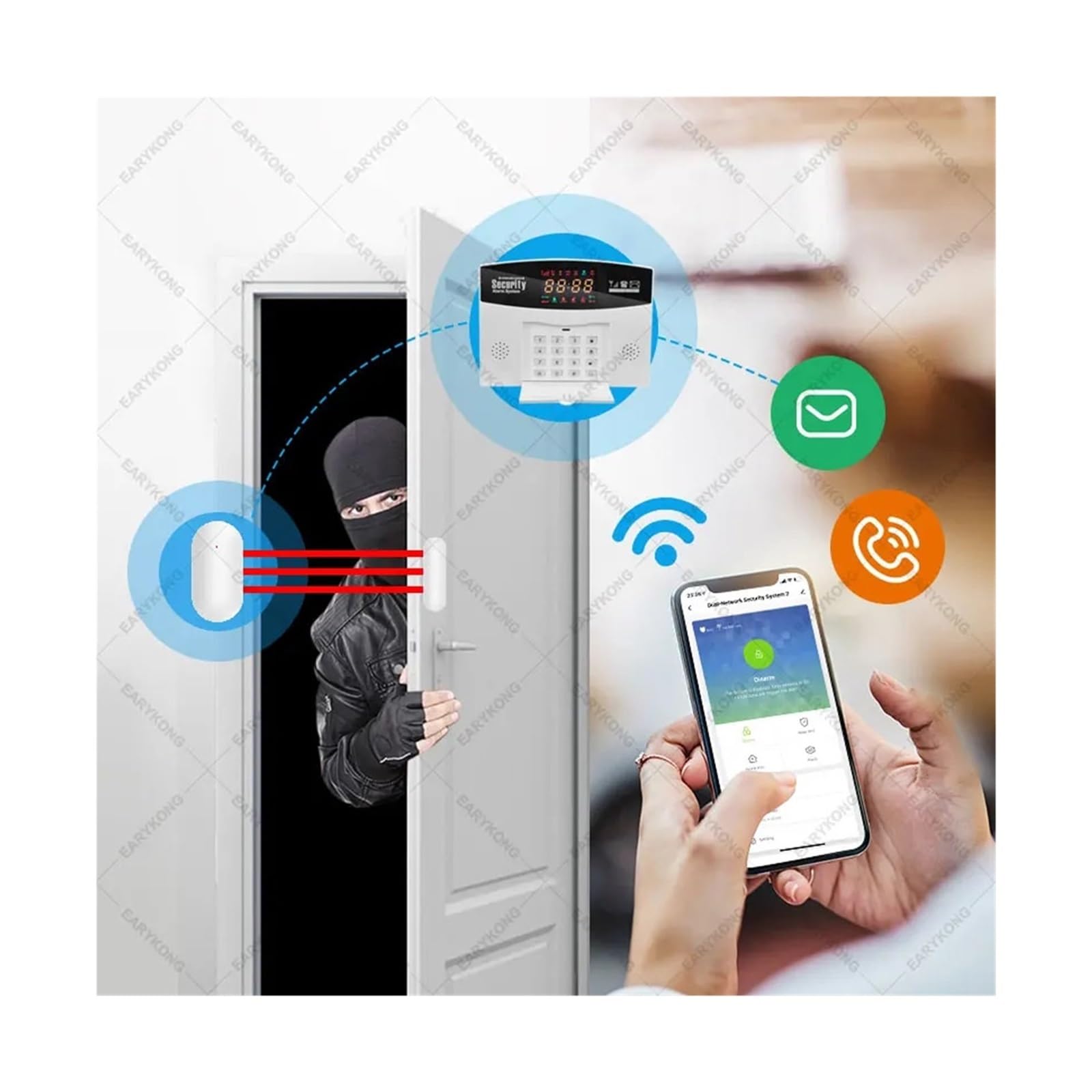 PIRKO 2026 Système d'alarme Tuya WiFi GSM 433MHz, sécurité Anti-cambriolage à Domicile, Application Tuyasmart/Smart Life, Compatible avec Alexa Google(Brand H)