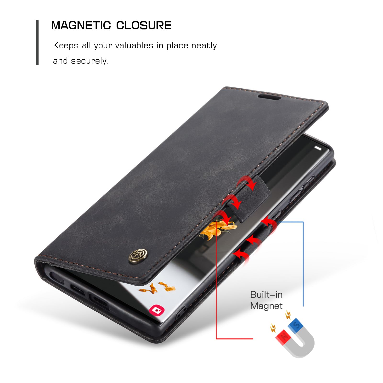 Etui do Samsung Galaxy S22 Ultra, portfel ze skóry PU, z uchwytem na karty, Kompatybilny Kabura magnetyczna, odporne na wstrząsy etui na telefon z klapką do Samsung Galaxy S22 Ultra, Czarne