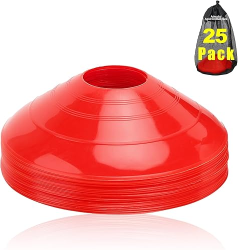 Juego de 25 conos de fútbol de agilidad con bolsa de transporte y para conos de fútbol para entrenamiento, fútbol, baloncesto, entrenamiento, conos