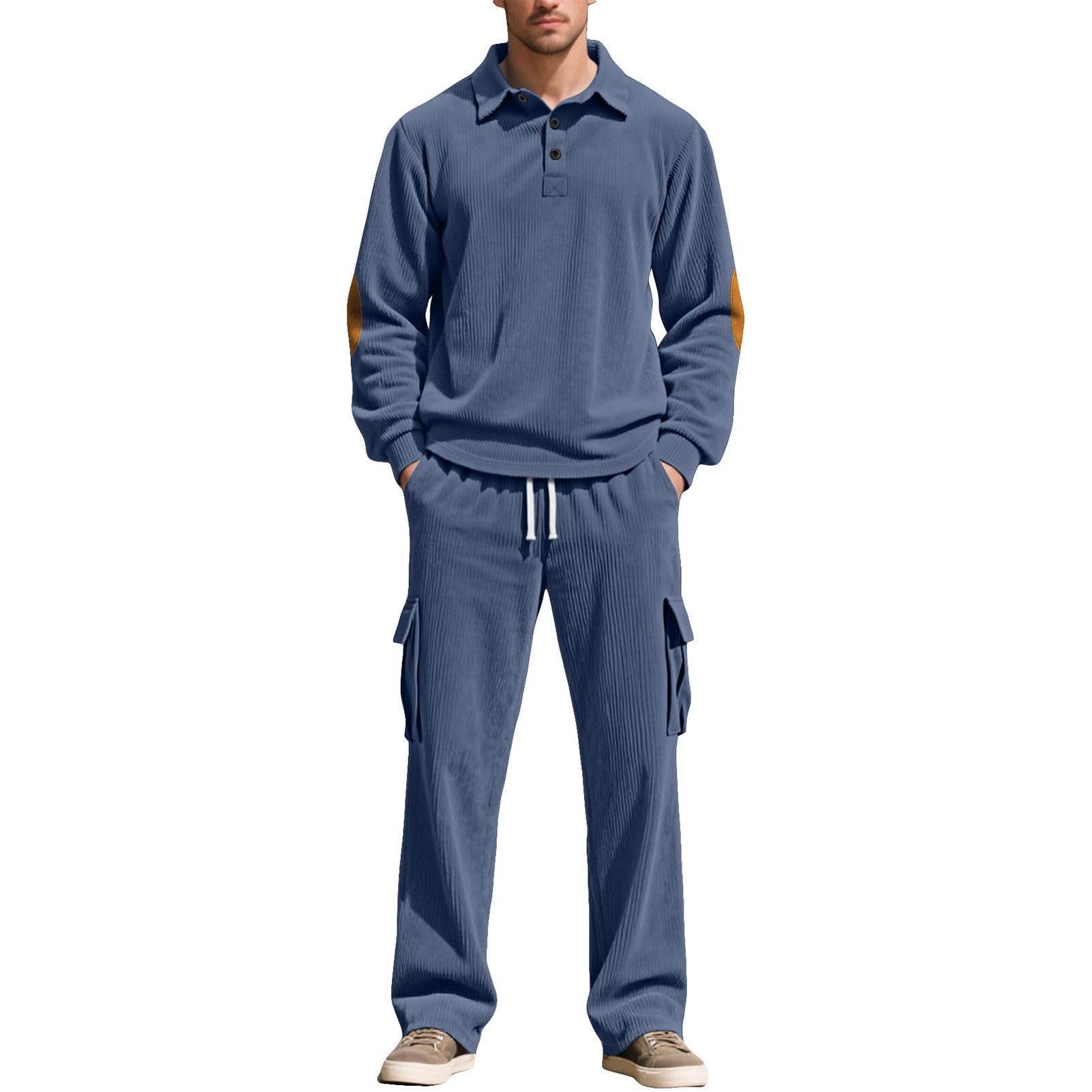 Uomo Tute da Ginnastica Maniche Lunghe Polo Camicie & Cargo Pantaloni Set di 2 pezzi Casual Sport Outfits
