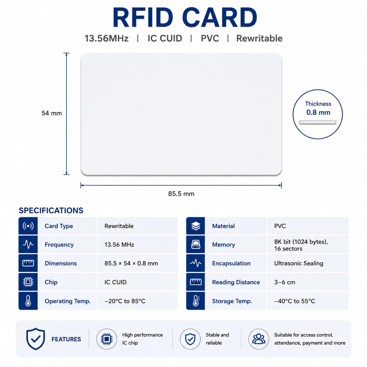 10 Szt. Karty RFID 13,56 MHz Programowalne, Chip CUID, Puste Karty NFC Wielokrotnego Zapisu, Karty Dostępu do Kontroli Dostępu, Budynek, Biuro, Parking, Garaż, Winda